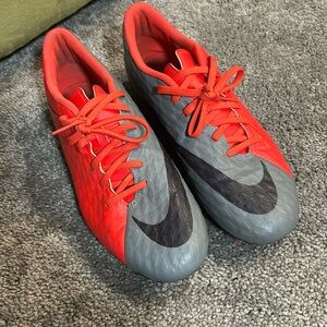Size 10 Nike men’s cleats orange/ red grey ball sport shoes